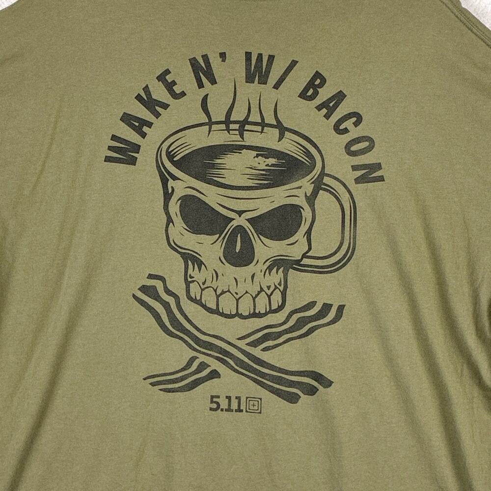 5.11 Tactical Wake n’ w/ Bacon Men 2XL Olive Coffee Skull Army Military Operator